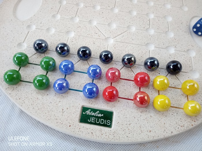 Jeu de solitaire en pierre avec les billes en verre 30 cm Atelier Jeudis France Très bon état - Vue 2 - 